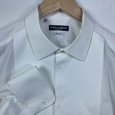 Dolce & Gabbana Shirt White Bib Cotton Poplin GOLD Formal Size 44 / 17.5