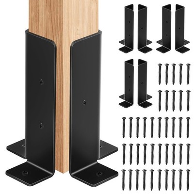 8Pcs Adjustable Post Anchor Brackets, Heavy Duty Half Column Black Support Ba...