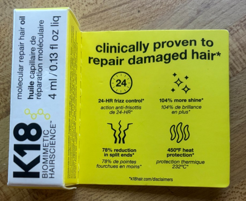 K18 Biometric Hair Science Molecular repair Hair Oil 4ml .13 oz New In Box