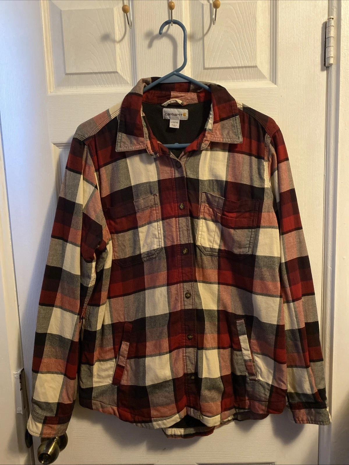 BURBERRY Carhartt Camicia a quadri in flanella foderata in pile con maniche a shacket con bottoni L (12 14)