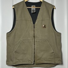 Carhartt Vintage Made in USA V19 Sandstone Duck Canvas Fleece Lined Zip Vest