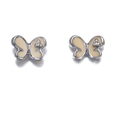 Auth STAR JEWELRY Earrings Diamond Butterfly 18K 750 White Gold/Enamel