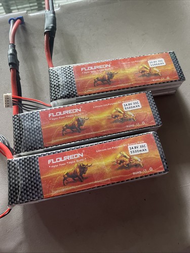 Lot Of 3 Floureon Lipo 14.8v RC Battery Batteries 35c 5500mah All Tested LotA