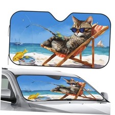 Front Window Car Sun Shade Windshield- Cat Beach Foldable Cute Funny Sunshade