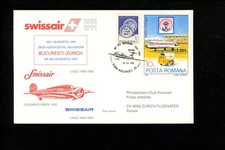 Postal History First Flight Swissair 3/26/1991 Bucharest Romania tp Switzerland