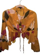 women s orange cropped collared long sleeve w...