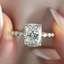 2.50 Ct IGI Cushion F/VS1 Lab Grown Diamond Women Wedding Ring 14K Yellow Gold