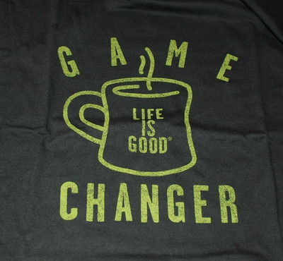 XL NWT Men's Life is Good Game Changer Hot Coffee Mug Black SS Crusher Tee
