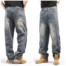 Men's Baggy Cargo Jeans Hip Hop Skateboard Streetwear Wide Leg Denim Pants Gift
