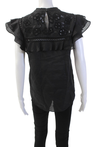 Blusa donna Veronica Barba girocollo con volant ricami floreali blu taglia 4 - Foto 3 di 6