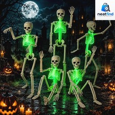 Light Up Halloween Skeleton Decorations 16 inch 5 Pack Poseable Plastic Indoo...