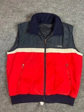 Descente Vintage Colorblock Ski Vest Red Navy White Insulated Zip Puffer Mens
