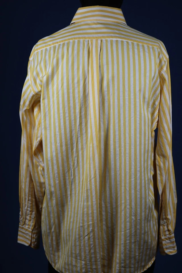 Camisa Burberry London amarilla blanca a rayas abotonadas manga larga para hombre 16 L 48" Foto 4 de 4