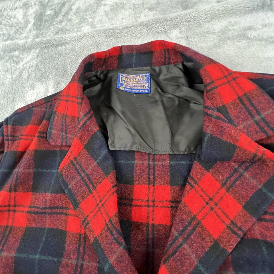 Vintage Pendleton Jacket Mens Large Red Black Plaid Wool Sport Coat 60s Holidays - Image 4 of 4