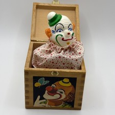 Vintage Celluloid Clown Jack-in-the-Box Herman Eichhorn Germany Wood, EPC
