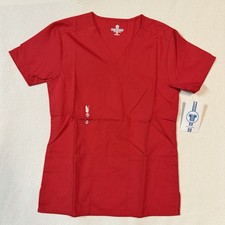 Fundamentals White Swan Women's Short Sleeve Pockets Scrub Top- XS - Red