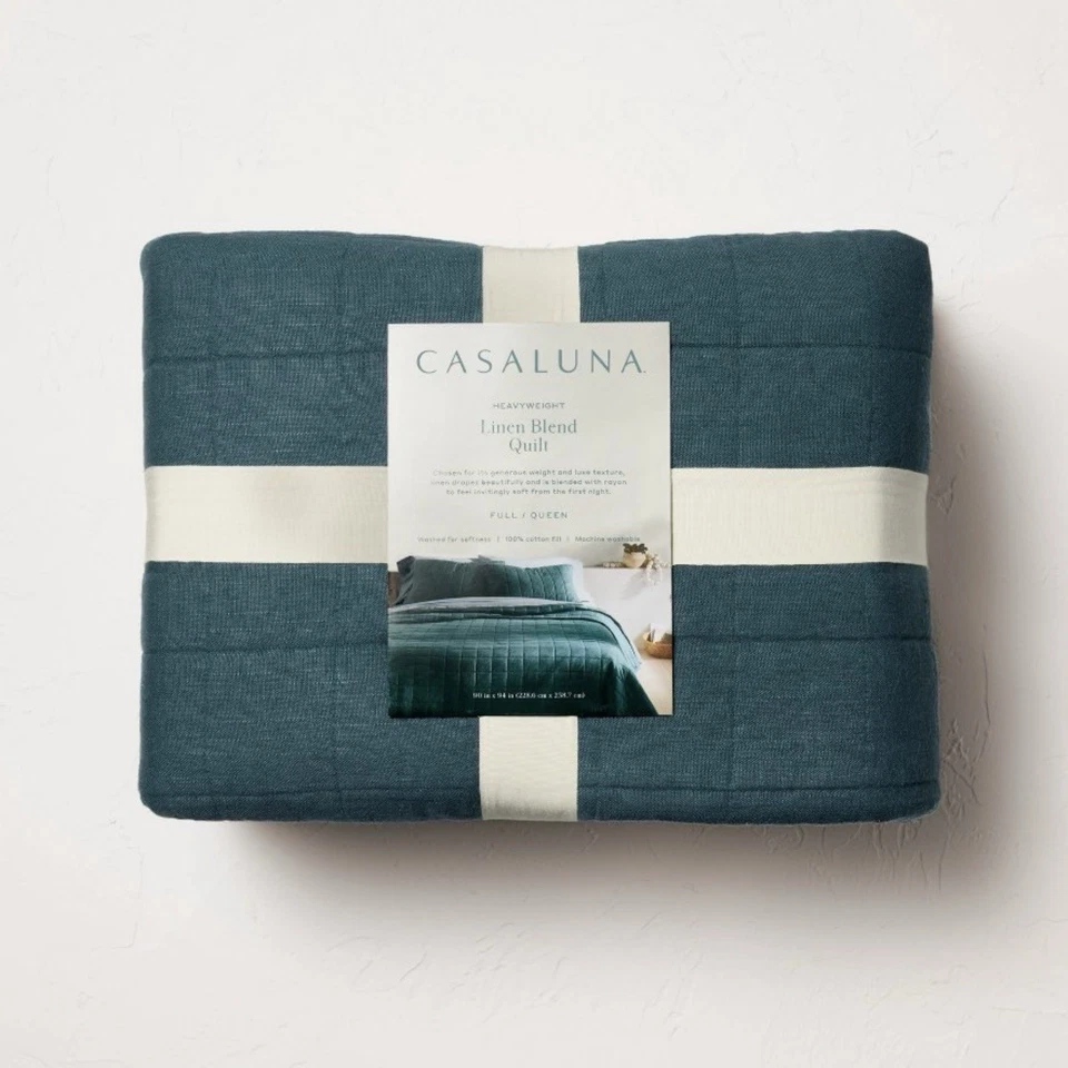 Edredón Completo/Queen Mezcla de Lino Peso Pesado Azul Teal Oscuro - Casaluna: Rayón Tejido Foto 4 de 4