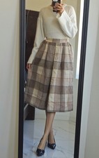 Vintage Plaid Wool Midi Skirt
