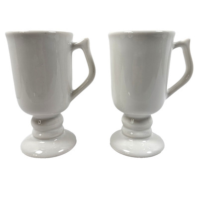 Vintage Hall Pottery  #1272 All White Pedestal Irish Coffee Mugs USA (Set of 2)