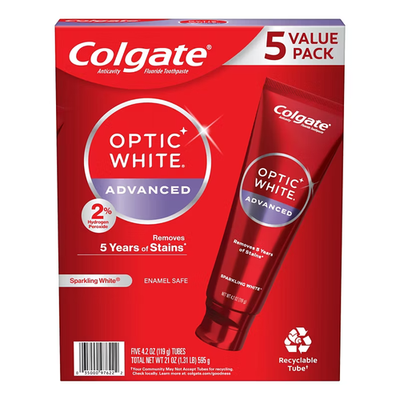 #ad #ad Colgate Optic White Advanced Hydrogen Peroxide Toothpaste 4.2 oz 5 Pack $27.98