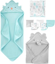 Versatile 8-Piece Bath Time Essentials: Hooded Towels  Washcloths for Babies