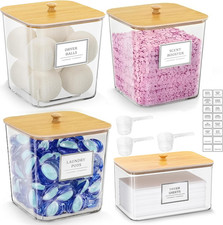 Laundry Pods Storage Container, 3 1 Clear Storage Bins with Bamboo Lids for Dete