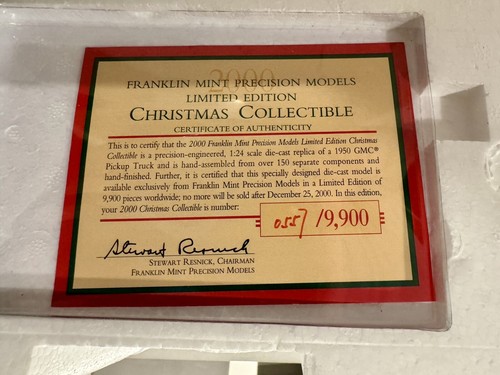 2000 Diecast FRANKLIN MINT CHRISTMAS TRUCK 1:24 NIB - Picture 5 of 5
