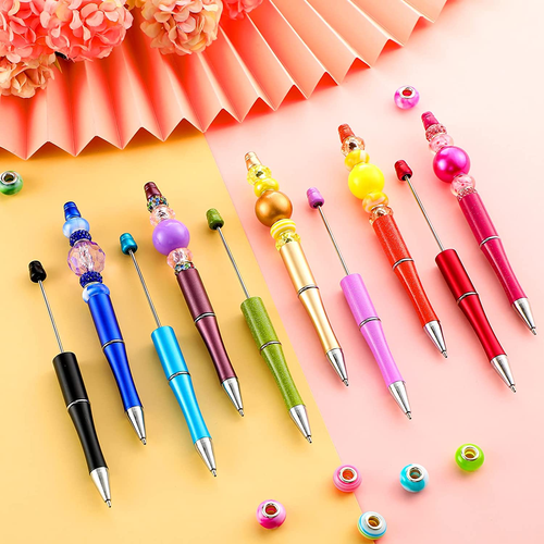 50 Pieces Plastic Beadable Pen Bulk Bead Ballpoint Pen Shaft Black Ink Beaded Pe - Picture 2 of 12