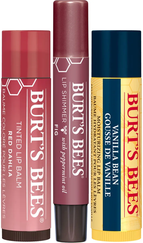 2024 Burt’s Bees Mistletoe Kiss 3 Piece Lip Kit -Red Dahlia,Fig,Vanilla Bean - Picture 1 of 5