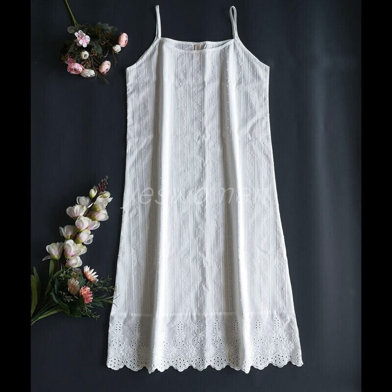 Women 100% Cotton Petticoat Camis Full Slip Lace Trim Dress Slips