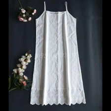 Women 100% Cotton Petticoat Camis Full Slip Lace Trim Dress Slips Dress Chemise