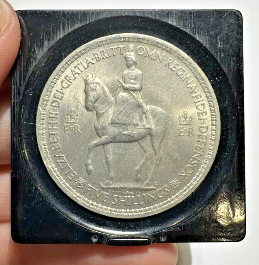 1953 Reina Isabel II 5 Chelín Moneda Conmemorativas Corona Moneda Caja