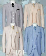 Executive/Moden Fit Striped Seersucker Suit 2-Button Single Breasted w/Vest pant