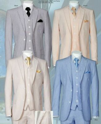 Executive/Moden Fit Striped Seersucker Suit 2-Button Single