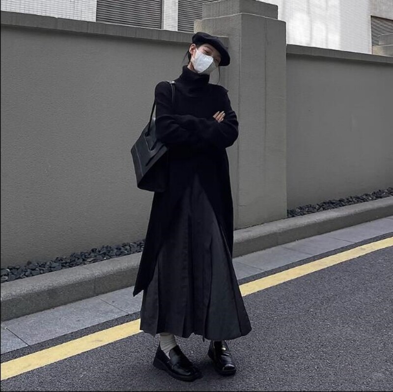 Japanese women's high neck knitted sweater loose long sleeved