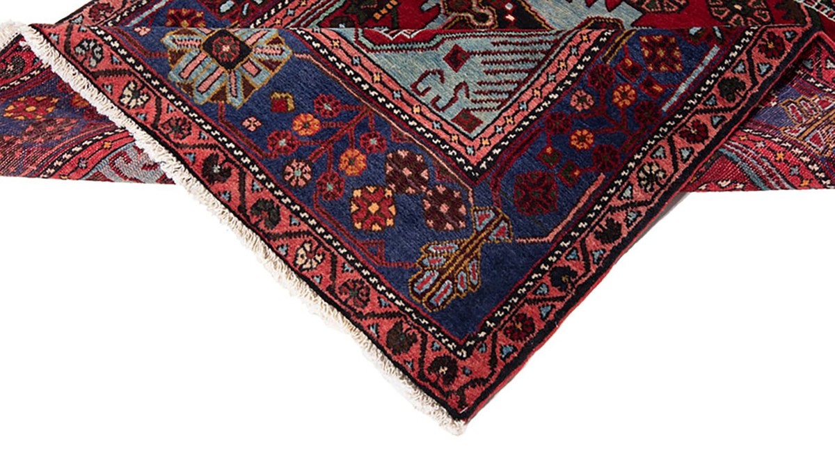 Tapis Persan Nahavand Noué Main 160x115 Cm - Laine Et Coton, Motif Oriental, Couleur Rouge