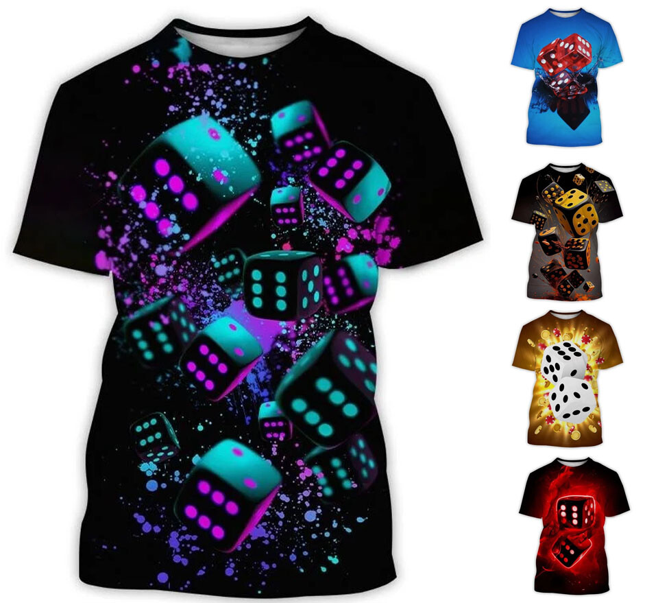 Dice Design Graphic T-Shirt Mens Short Sleeve Tee Top O Neck
