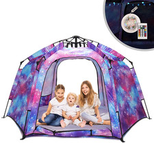 Portable Hexagon Kids Play Tent with LED Strip Lights Indoor Children Play House