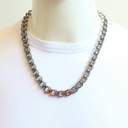 Collana Uomo Retro Maglia Teschio Argento Pesante Acciaio Inox Catena Gioielli Biker - Foto 8 di 14