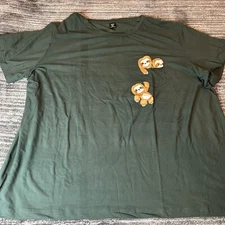 Shein Womens T-Shirt 2XL Sloths Hanging Logo Top Short Sleeves Green Cute New