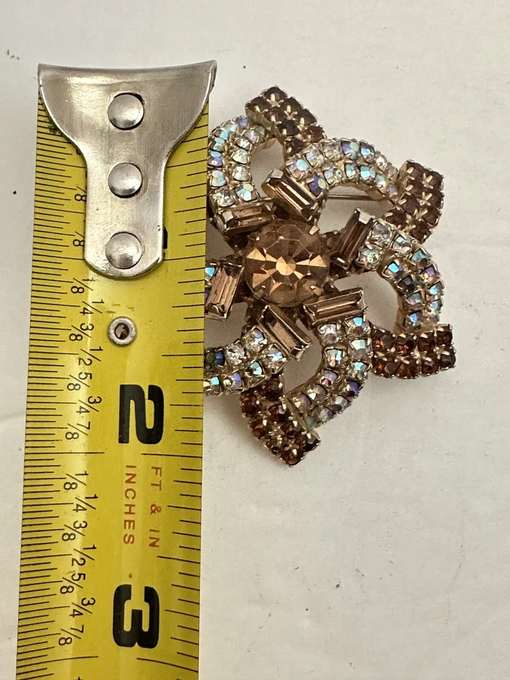 20 世纪 50 年代 AB & Brown 水钻胸针大号黄玉水晶声明别针 Estate HTF — 第 3/4 张图片