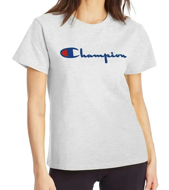 Champion The Heritage Tee Silver Grey Blue Red Logo Discounted Women s T Shirt