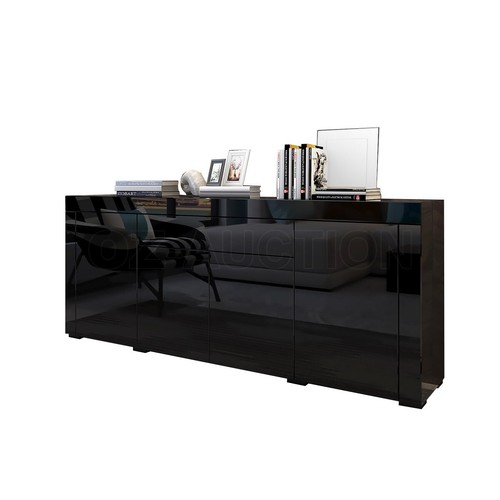 200cm Buffet Sideboard Cabinet High Gloss Storage 4 Door 1 Drawer Cupboard Black - Picture 7 of 8
