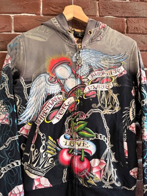 Rare Vintage Y2K Christian Audigier Diamond Hoodie Streetwear S