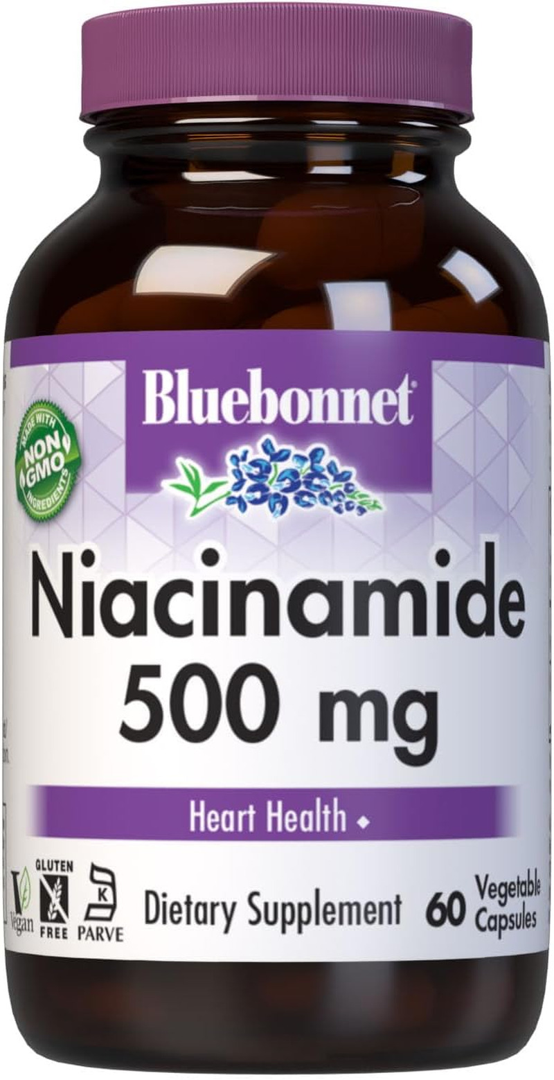 Bluebonnet Nutrition Ниацинамид, 500 мг, поддерживает здоровье сердечно-сосудистой системы*, Соевое масло