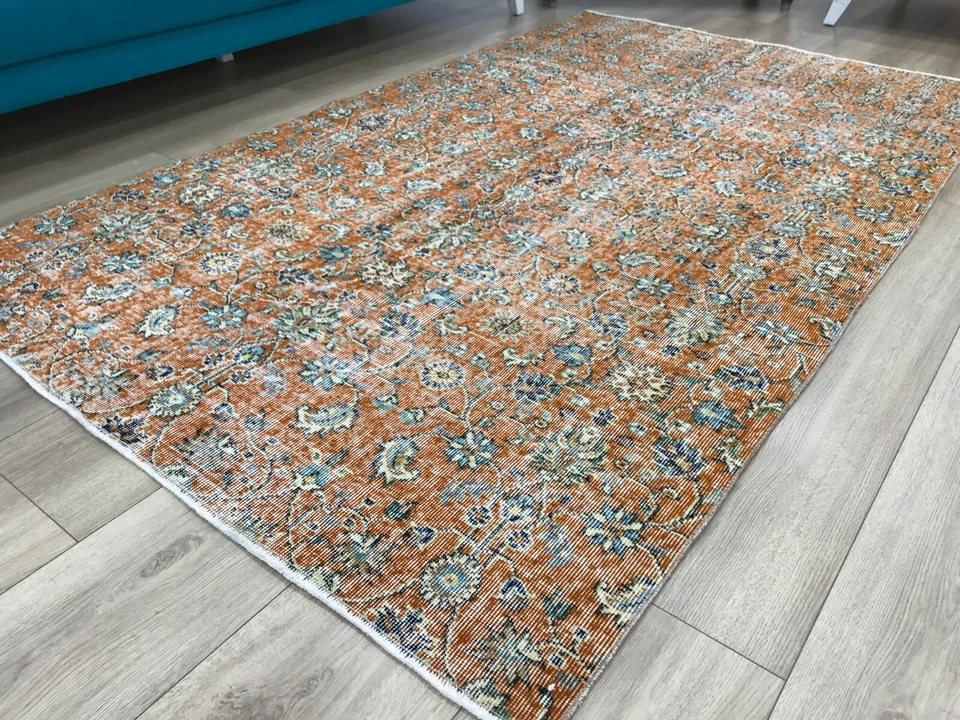 Handmade wool rug, Vintage rug, Antique rug, Gothic Orange rug, 4.6 x 7.9 ft - Image 2 of 4