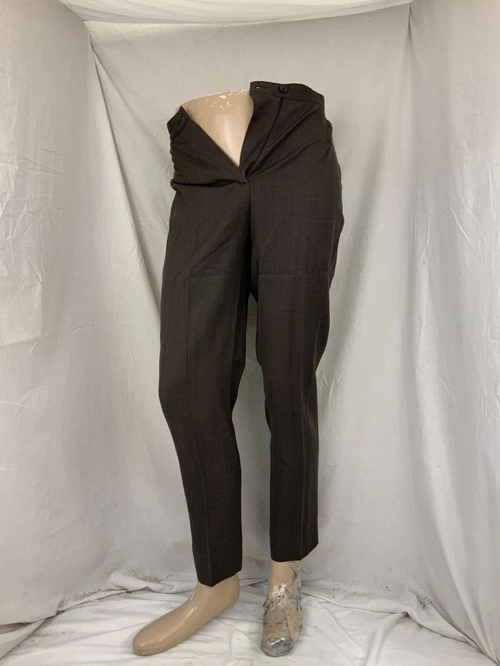 Pantalones de vestir Zanella talla 4 marrón a cuadros 100 % lana planos Italia YGI Q2-166 Foto 2 de 4