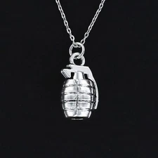 HAND GRENADE Necklace - Pewter Charm Pendant Weapon Pin Explosive War Combat