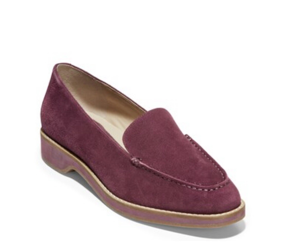 Cole Haan Go-To Wine Red Suede Leather Slip On Loafers  display picture 2