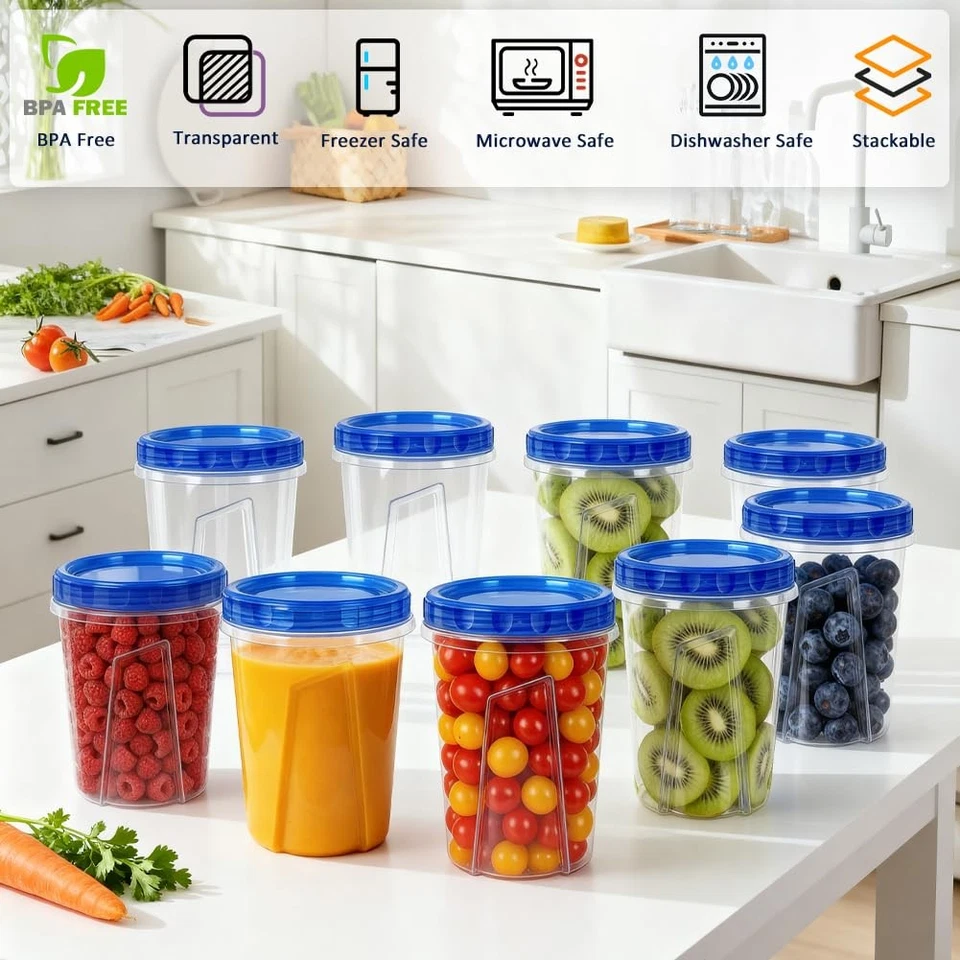 10 Pack 34oz Reusable Freezer Food Storage Containers with Twist Top Lids, Ai... - Image 4 of 4